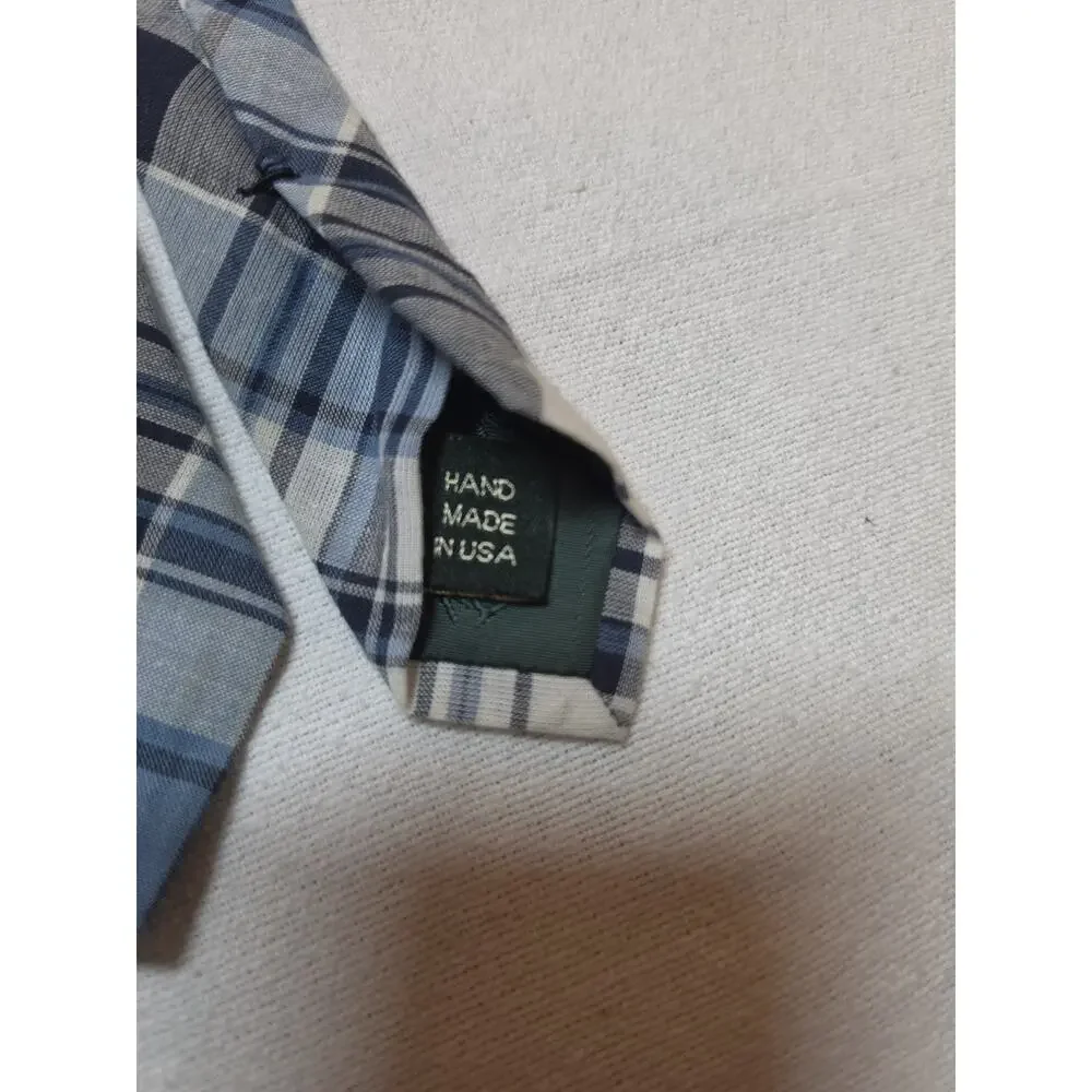 Lauren Ralph Lauren Men’s Tie One Size Blue Gray White Plaid 100% Cotton